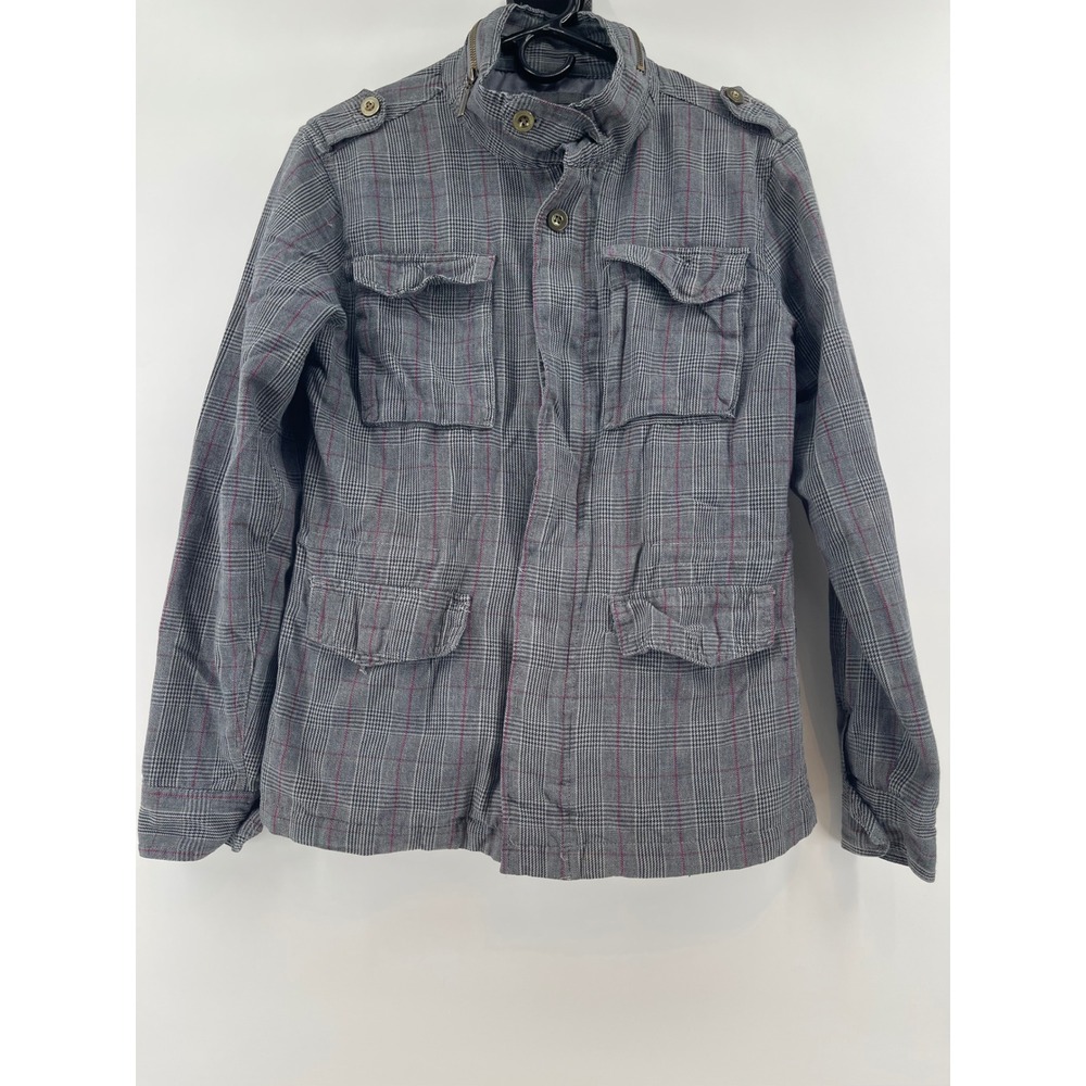 Heritage 1981 Plaid Field Jacket Women Grey Red Excellent Utility Coat Medium